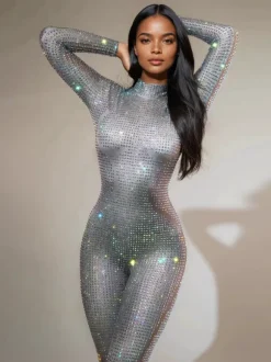 Chaylee Long Sleeve Rhinestone Jumpsuit