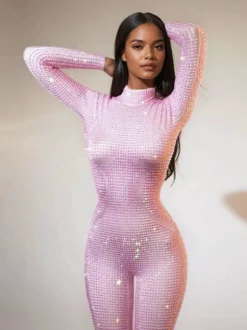 Chaylee Long Sleeve Rhinestone Jumpsuit