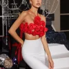 Chesley Halterneck Flower Top In Red