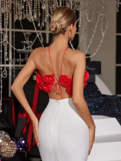 Chesley Halterneck Flower Top In Red
