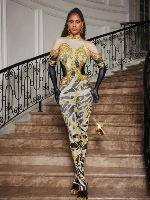 Choncey Rhinestone Printed Jumpsuit