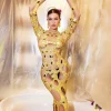 Cocona Square Hollow Embellished Dress In Gold