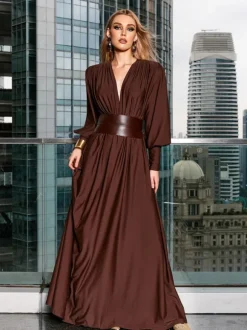 Cosmo V Neck Belted Maxi Dress