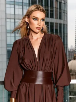 Cosmo V Neck Belted Maxi Dress