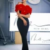 Creed Off Shoulder Flower Bandage Dress In Red