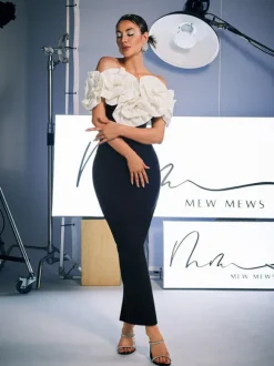 Creed Off Shoulder Flower Bandage Dress