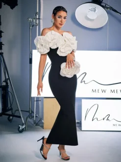 Creed Off Shoulder Flower Bandage Dress
