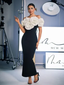 Creed Off Shoulder Flower Bandage Dress