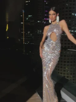 Cruz Rhinestone Cutout Mermaid Maxi Dress