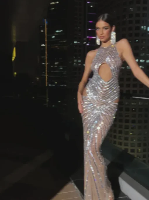 Cruz Rhinestone Cutout Mermaid Maxi Dress