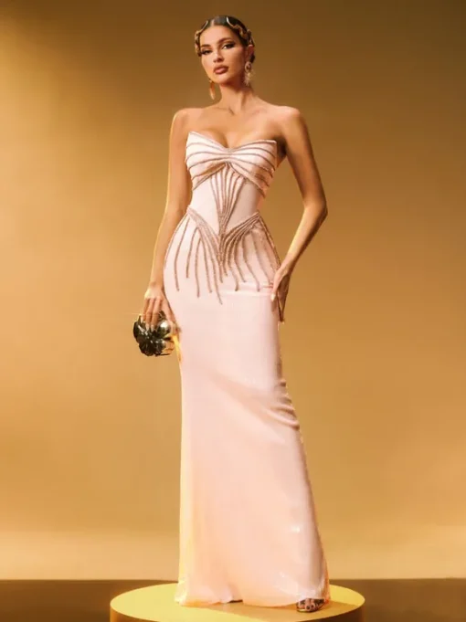 Cryos Strapless Sequin Maxi Dress