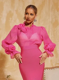 Cyndriel Long Sleeve Flower Top In Magenta