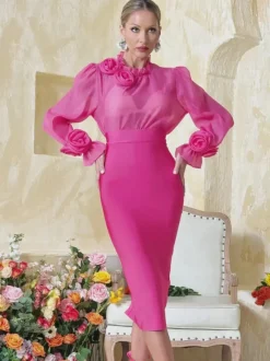 Cyndriel Long Sleeve Flower Top In Magenta