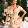 Dabney V Neck Ruffle Mini Dress In Champagne
