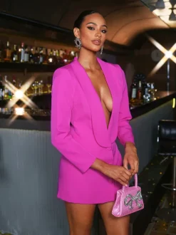 Dacre Back Cutout Flower Blazer In Hot Pink