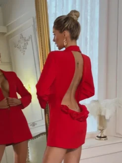 Dacre Back Cutout Flower Blazer In Red
