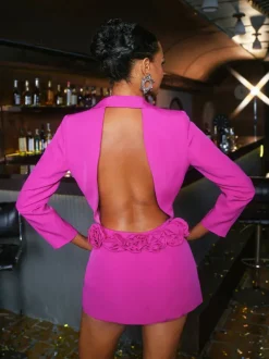 Dacre Back Cutout Flower Blazer In Hot Pink