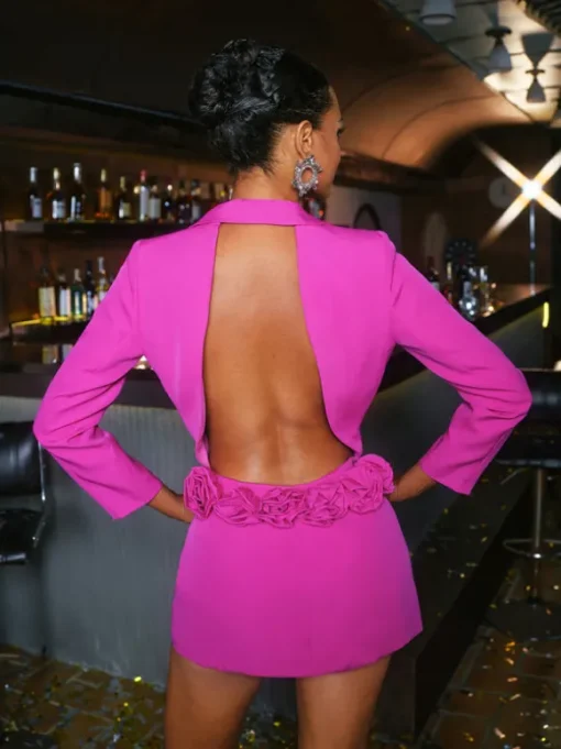 Dacre Back Cutout Flower Blazer In Hot Pink