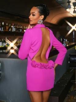 Dacre Back Cutout Flower Blazer In Hot Pink