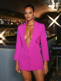 Dacre Back Cutout Flower Blazer In Hot Pink
