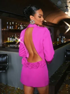 Dacre Back Cutout Flower Blazer In Hot Pink