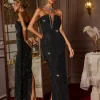 Daisuke Strapless Crystal Bandage Maxi Dress