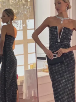 Daisuke Strapless Crystal Bandage Maxi Dress
