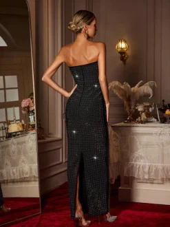 Daisuke Strapless Crystal Bandage Maxi Dress