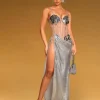 Damla Spaghetti Acrylic Chainmail Split Dress