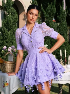 Dansby Flower Fringe Skirt Set In Lilac