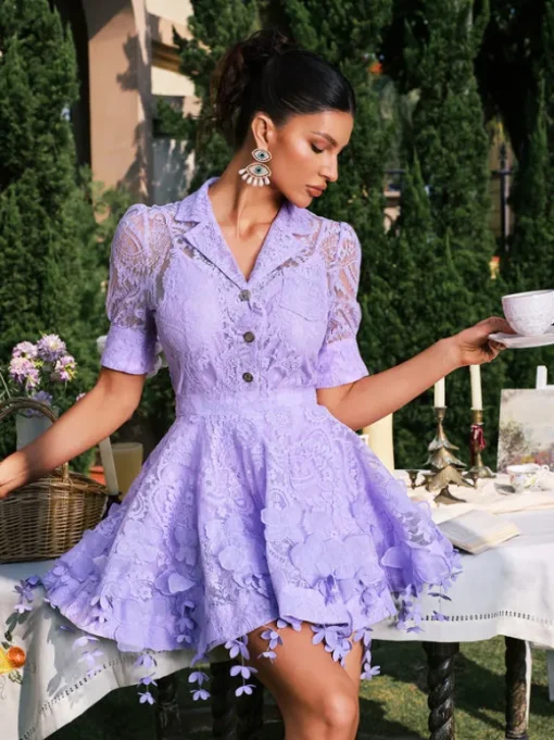 Dansby Flower Fringe Skirt Set In Lilac