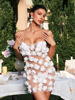 Darko Spaghetti Flower Mesh Mini Dress