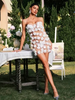 Darko Spaghetti Flower Mesh Mini Dress