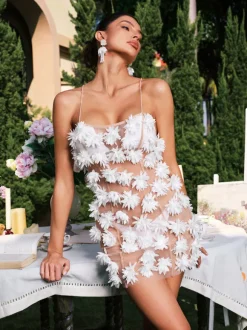 Darko Spaghetti Flower Mesh Mini Dress