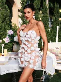 Darko Spaghetti Flower Mesh Mini Dress