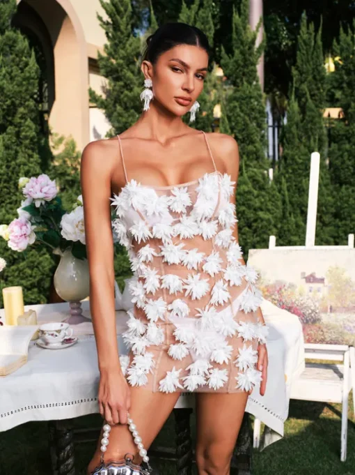 Darko Spaghetti Flower Mesh Mini Dress