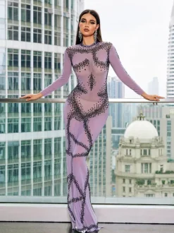 Dasani Printed Rhinestone Maxi Dress