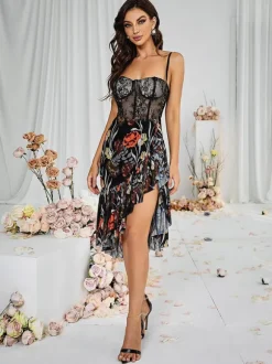 Deborah Mesh Floral Midi Dress