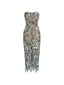 Debra Flower Embroidered Sequin Midi Dress
