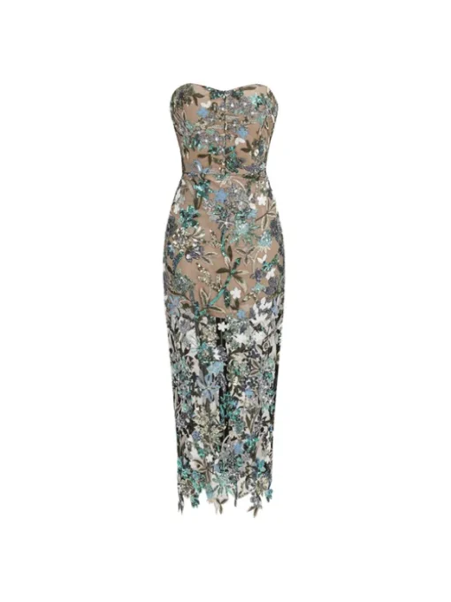 Debra Flower Embroidered Sequin Midi Dress