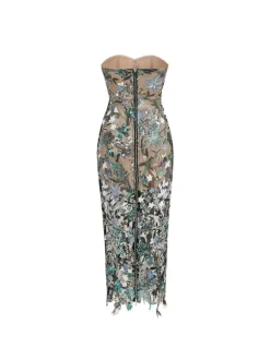 Debra Flower Embroidered Sequin Midi Dress