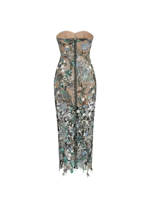 Debra Flower Embroidered Sequin Midi Dress