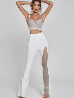 Della Mesh Diamond Bandage Pants In White