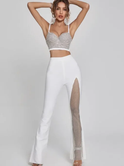 Della Mesh Diamond Bandage Pants In White