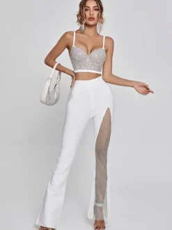 Della Mesh Diamond Bandage Pants In White