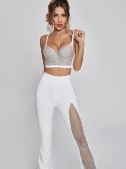 Della Mesh Diamond Bandage Pants In White