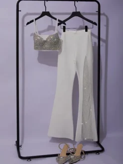 Della Mesh Diamond Bandage Pants In White