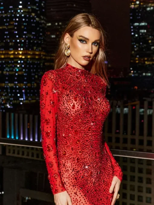 Demi Long Sleeve Rhinestone Maxi Dress