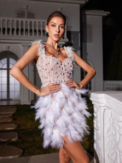 Derby Pearl Feather Sequin Dress