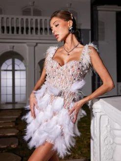 Derby Pearl Feather Sequin Dress